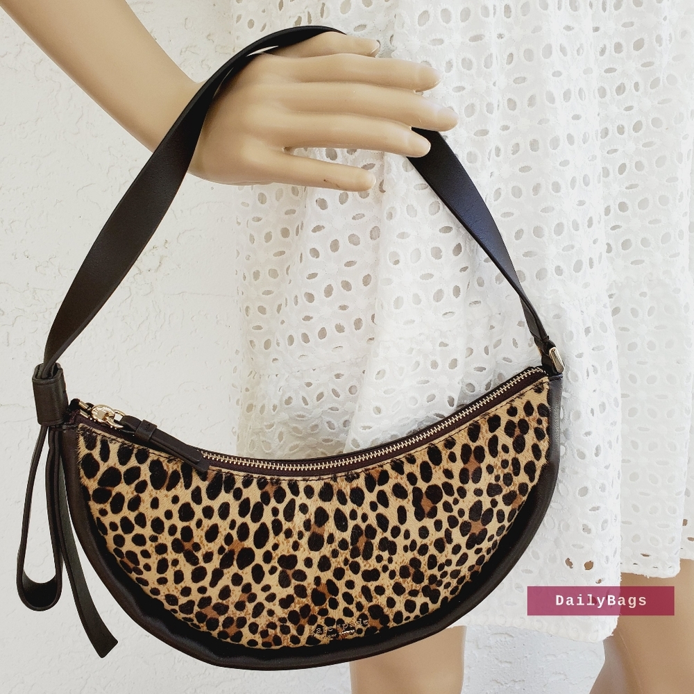 BEAUTIFUL NWT KATE SPADE SMILE LEOPARD HAIRCALF SMALL BROWN SHOULDER BAG